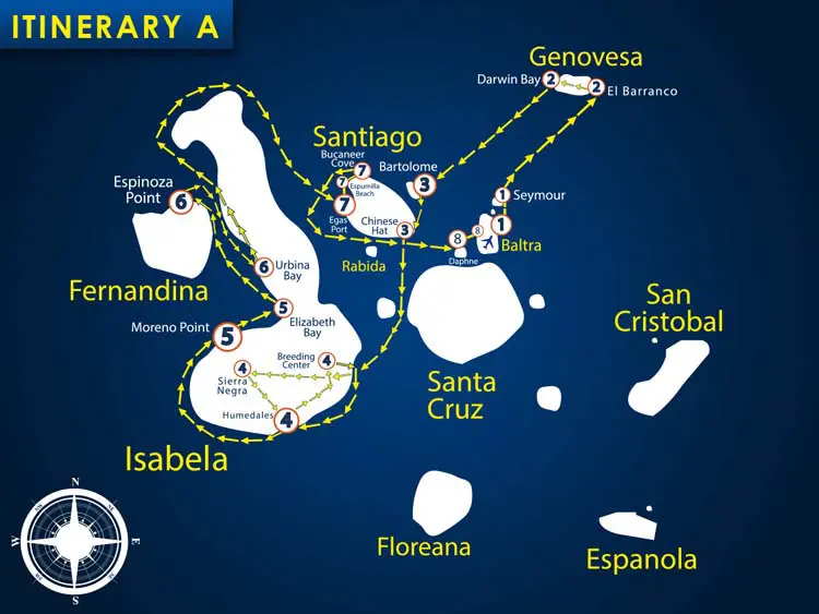 Karte der Route A vom Segelkatamaran Nemo 1