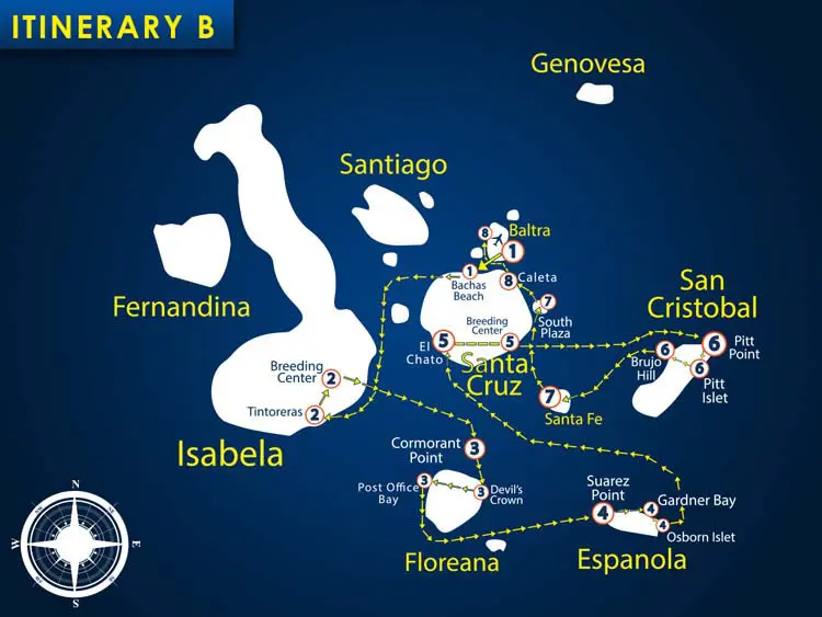 Karte der Route B vom Segelkatamaran Nemo 1