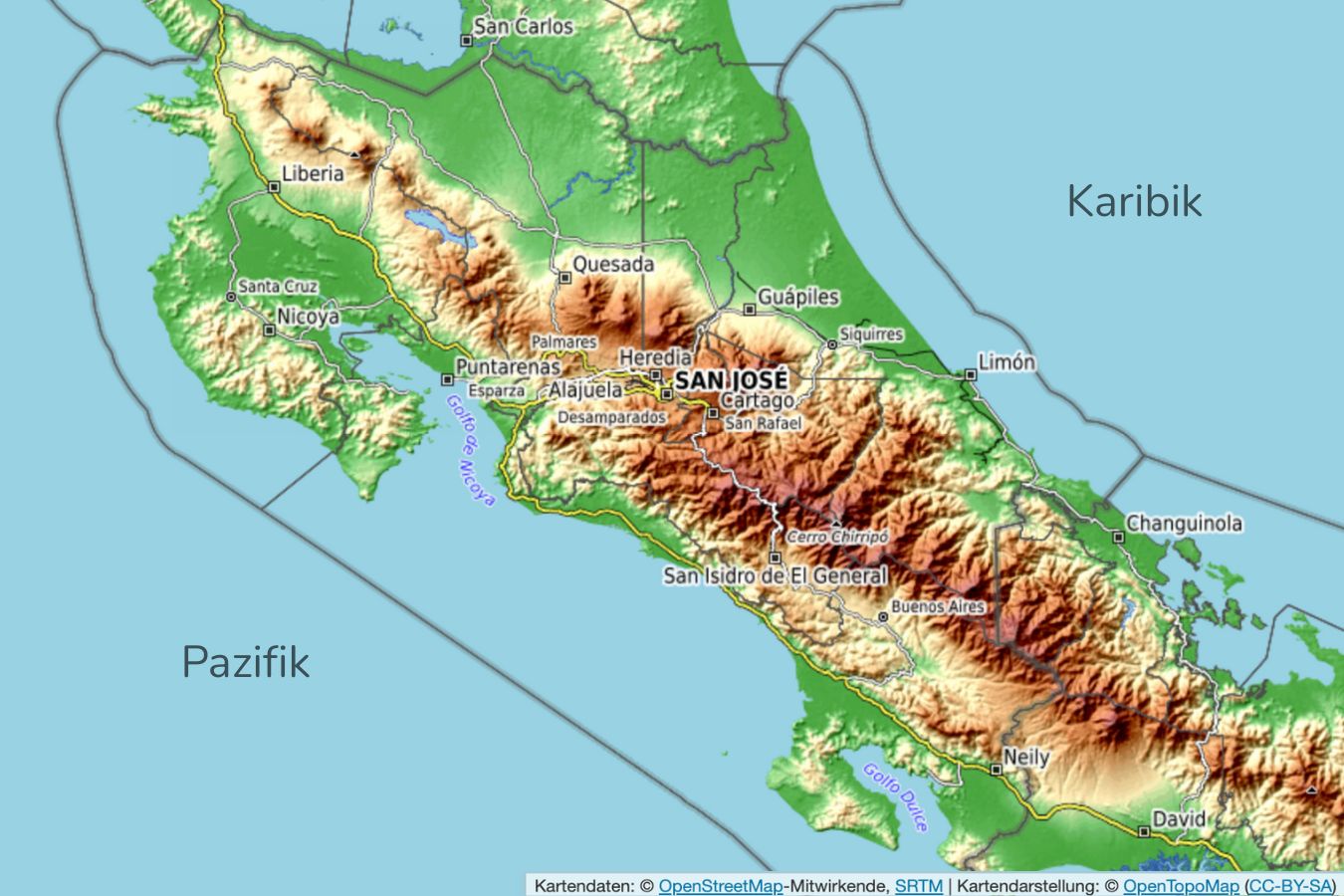 Topografische Karte Costa Rica